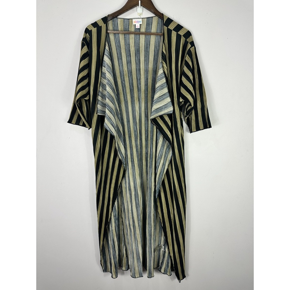 LuLaRoe Sarah Cardigan S Black Gold Striped Duster Longline Open Front Layering